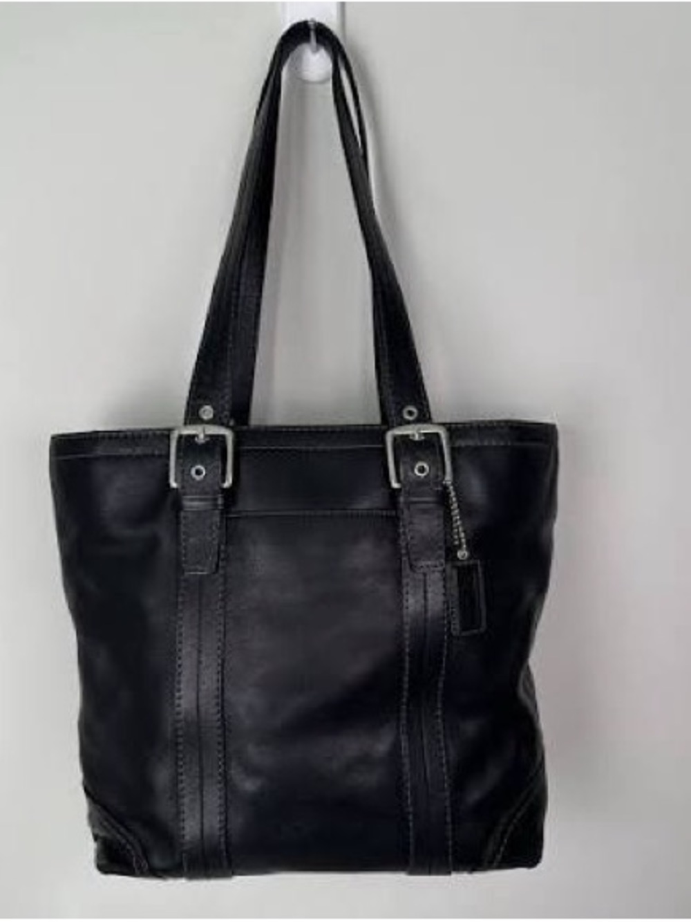 Coach Black Leather Shoulder Tote with Silver Hardware